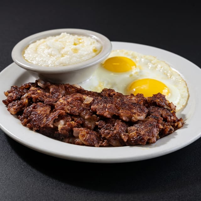 Crispy Corned Beef Hash and Eggs.